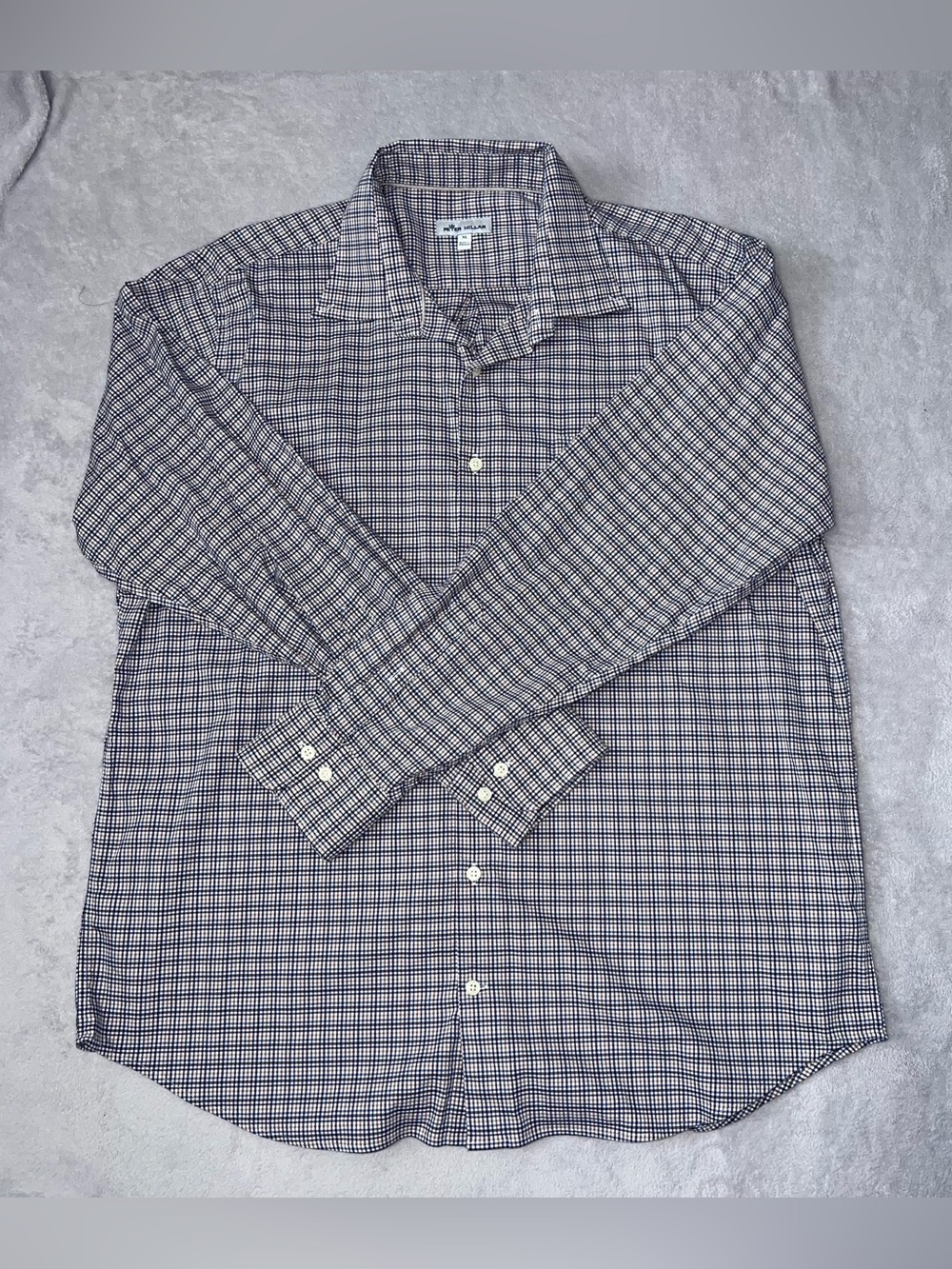 Peter Millar Mens XL Long Sleeve Check Button-Up Shirt Point Collar Blue Brown